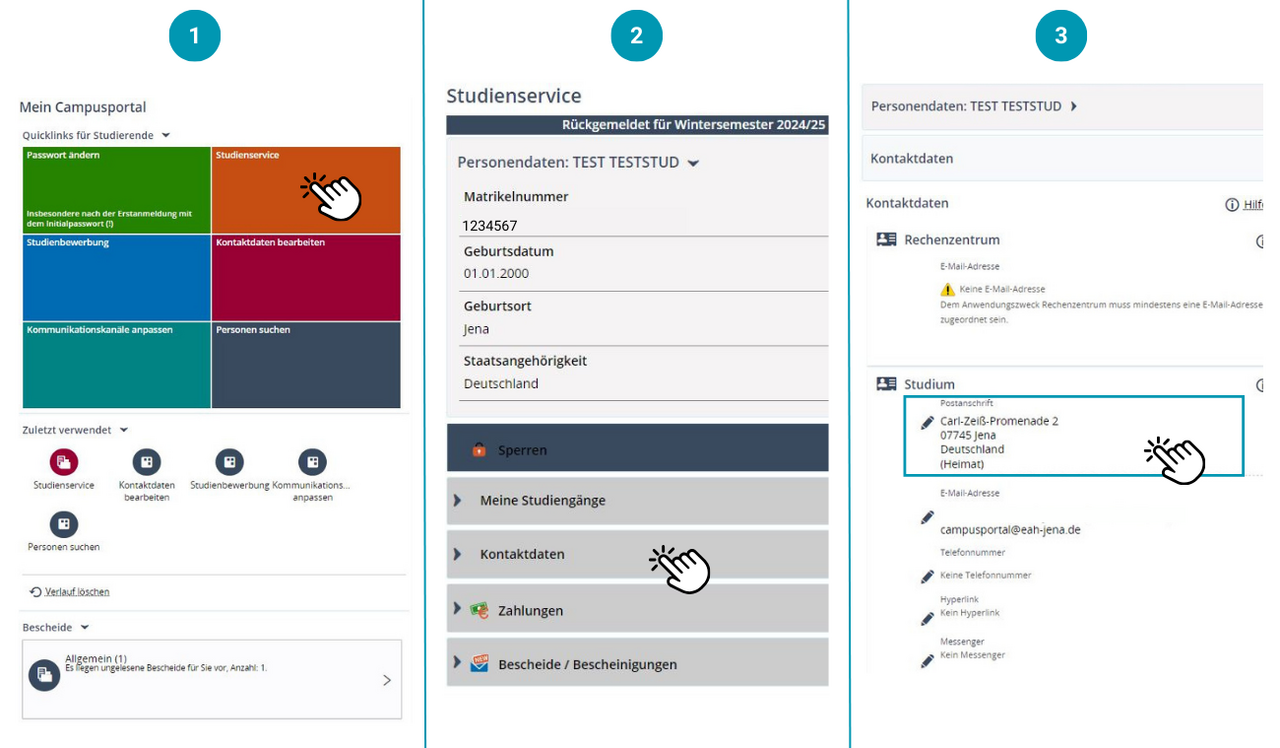 Campusportal Studienservice Kontaktdaten Screenshot Campusportal Studienservice Kontaktdaten