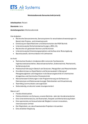 Stellenausschreibung ETS