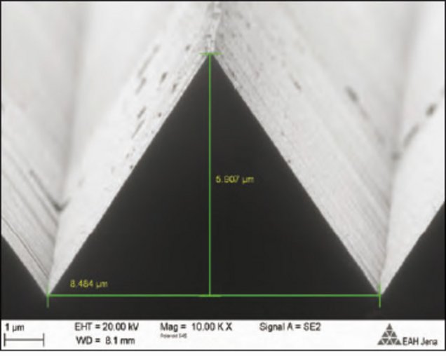 The figure shows an example of a ‘filter jag’ etched using KOH.