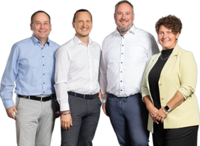 Gesellschafter und Team dotSource (Bild l.-r.: Frank Ertel, Christian Malik, Christian Otto Grötsch, Janine Bohnenberg)