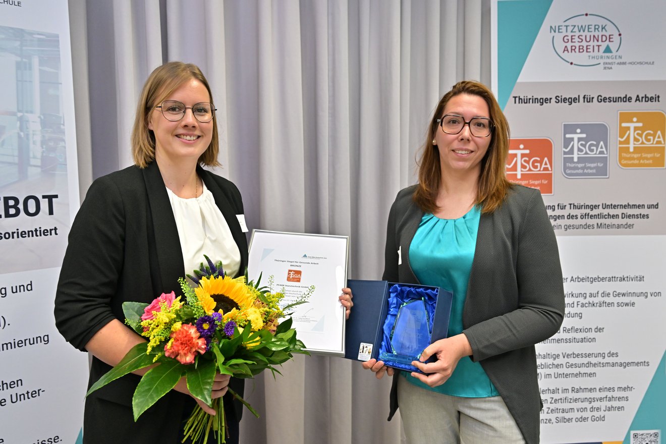 Die PFARR Stanztechnik GmbH wird mit dem Thüringer Siegel für Gesunde Arbeit in Bronze ausgezeichnet beim 10. Tag der Gesunden Arbeit an der Ernst-Abbe-Hochschule Jena
