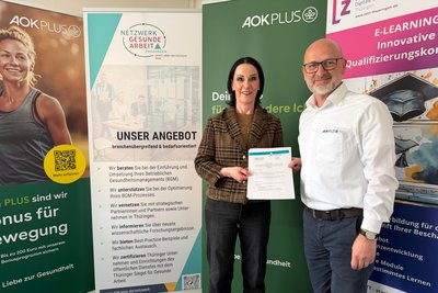 Prof. Dr. Heike Kraußlach (EAH Jena, Netzwerk Gesunde Arbeit in Thüringen) und Denis Narr (AOK PLUS)