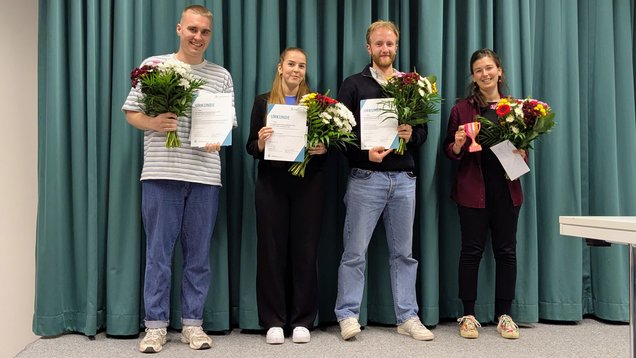 Die Preisträger und Preisträgerinnen: (von links) Thomas Kühn, Jennifer Krause, Jonas Quinque, Nina Däuwel; Foto: Janin Pisarek
