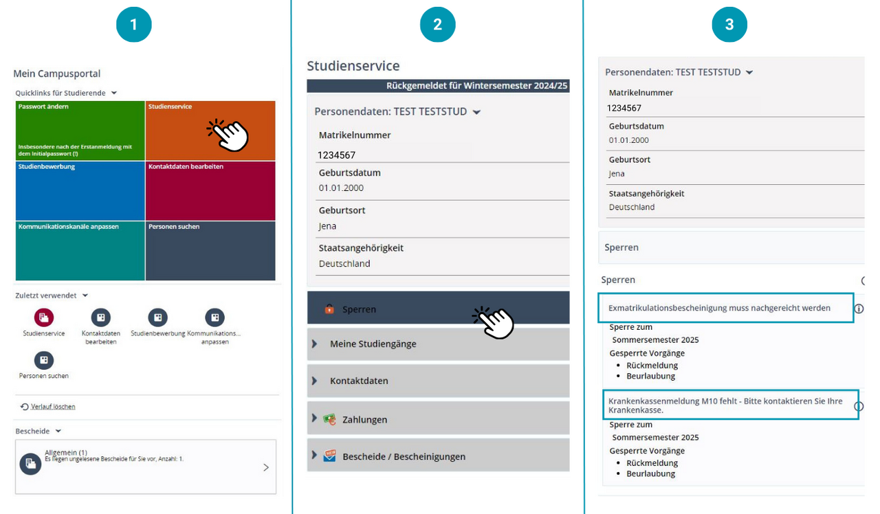 Campusportal Studienservice Sperren Screenshot Campusportal Studienservice Sperren