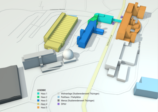 3D-Campusplan mit Lage der Gebäude