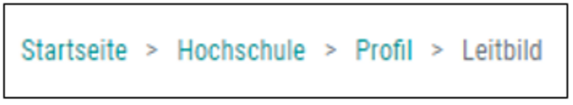 Standort-Anzeige von links nach rechts: Startseite, Hochschule, Profil, Leitbild