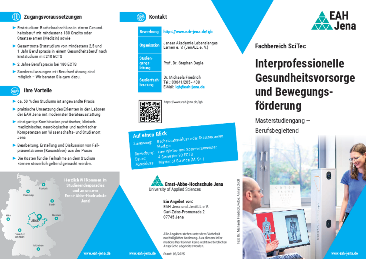 Flyer berufsbegleitender Master IGB, EAH Jena