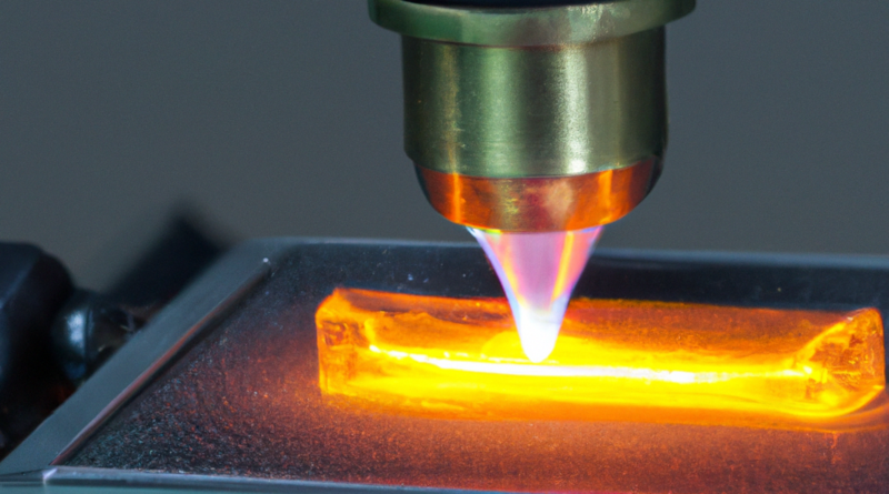 Materialbearbeitung eines Glasbauteils mit einem Laser (generiert mit DALL-E)