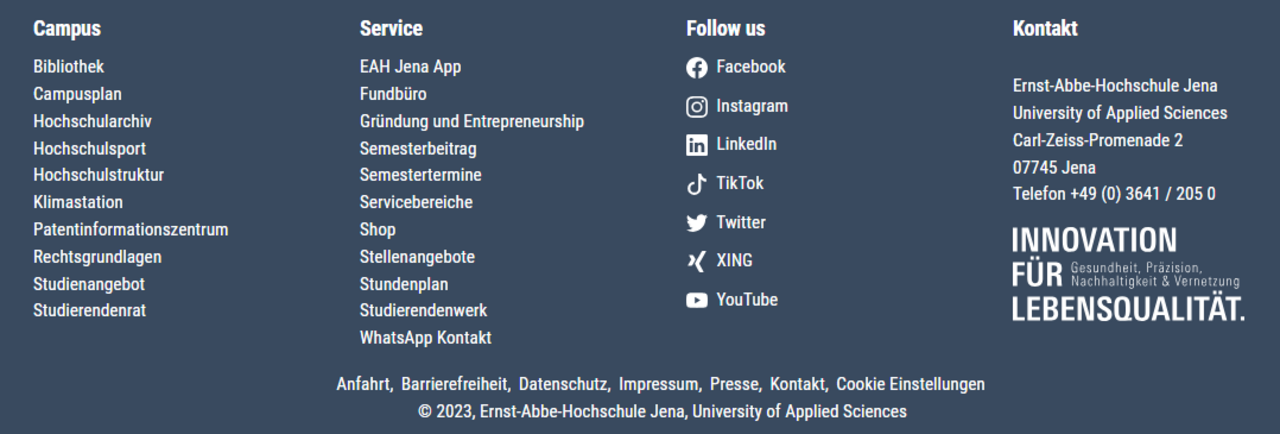 Footer unterer Seitenbereich, der sogenannte Footer